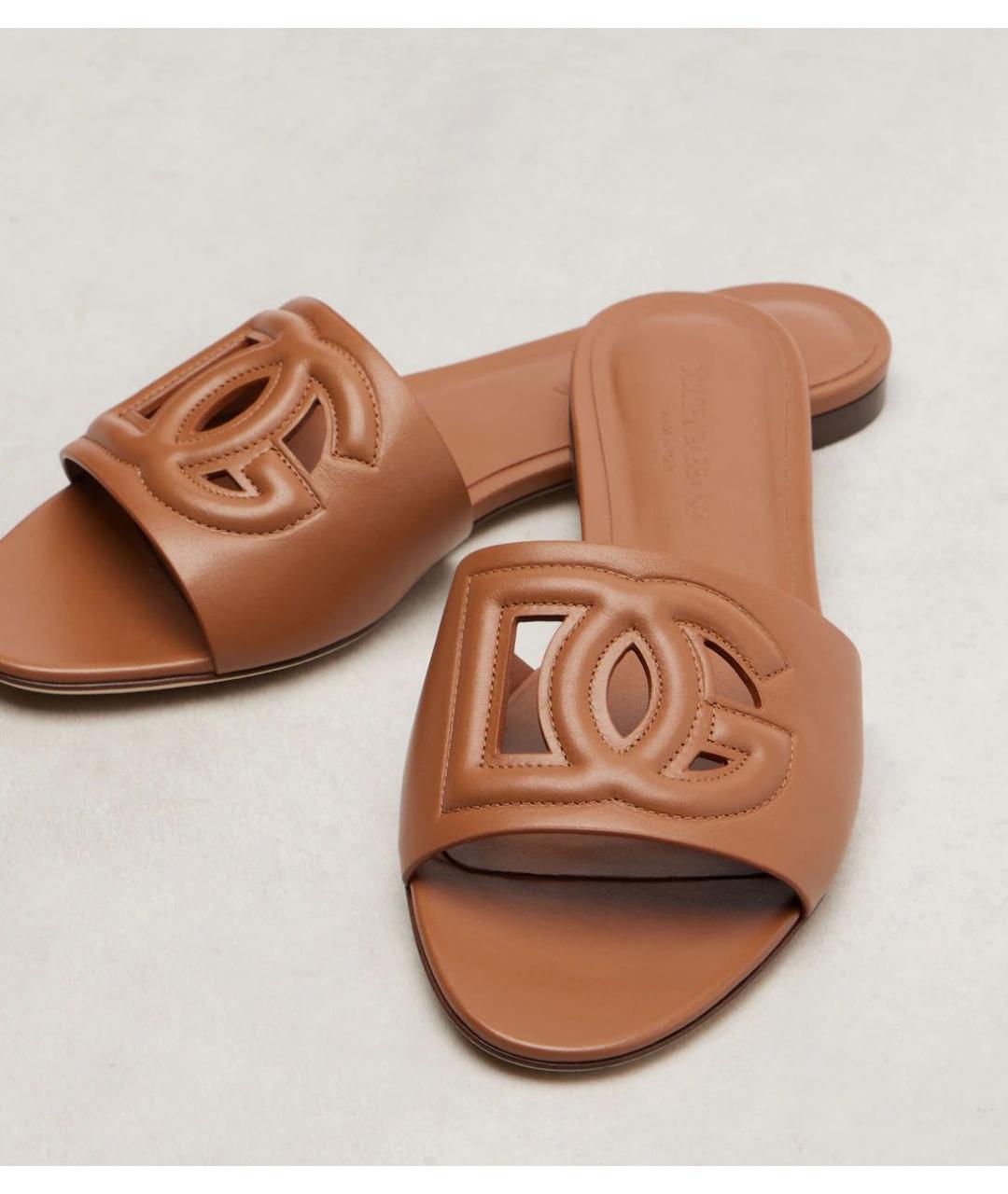 DOLCE&GABBANA Коричневые кожаные шлепанцы, фото 3