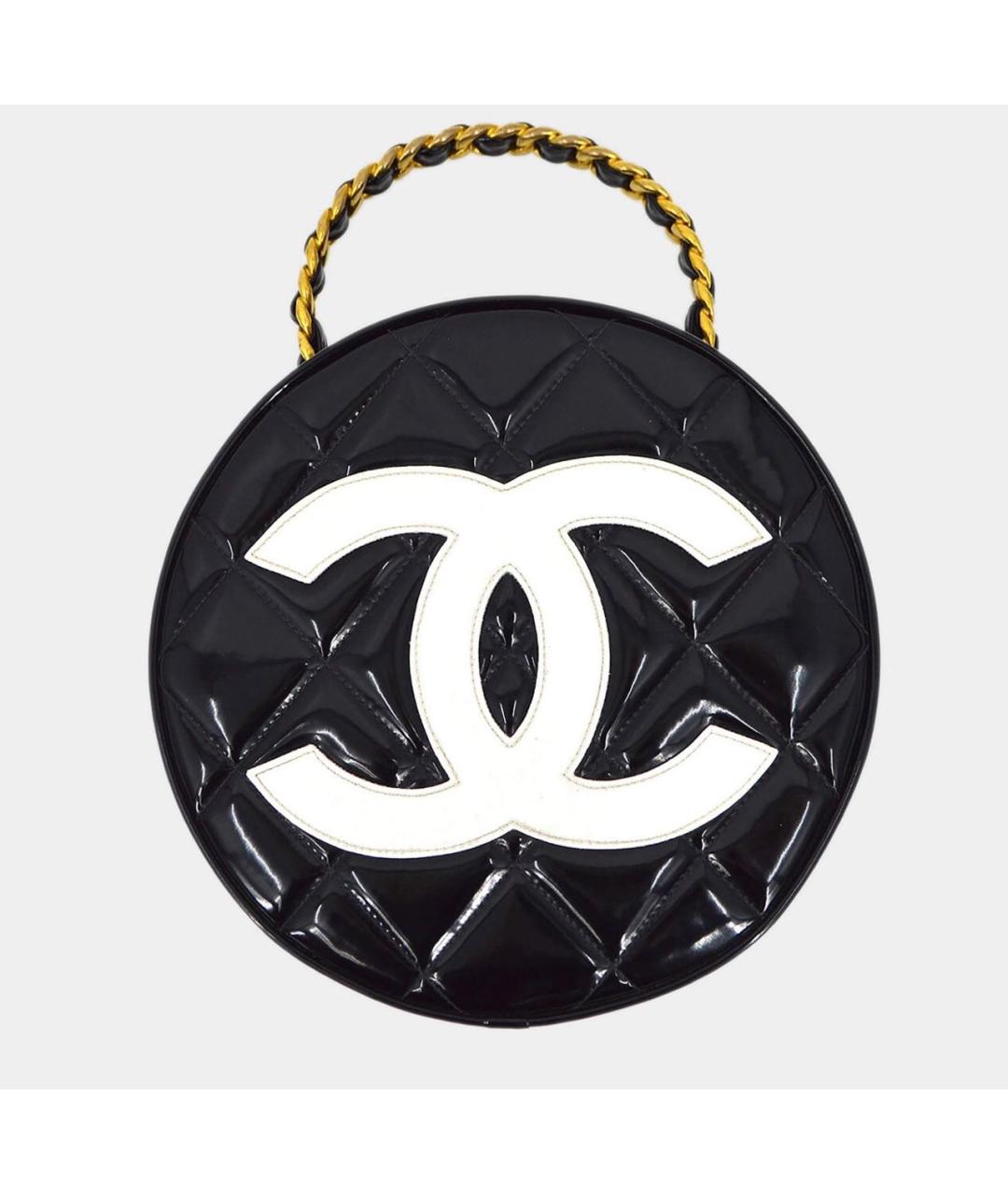 CHANEL Черная сумка с короткими ручками из лакированной кожи, фото 9