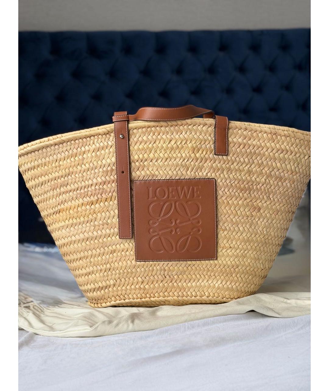 LOEWE Бежевая плетеная пляжная сумка, фото 8