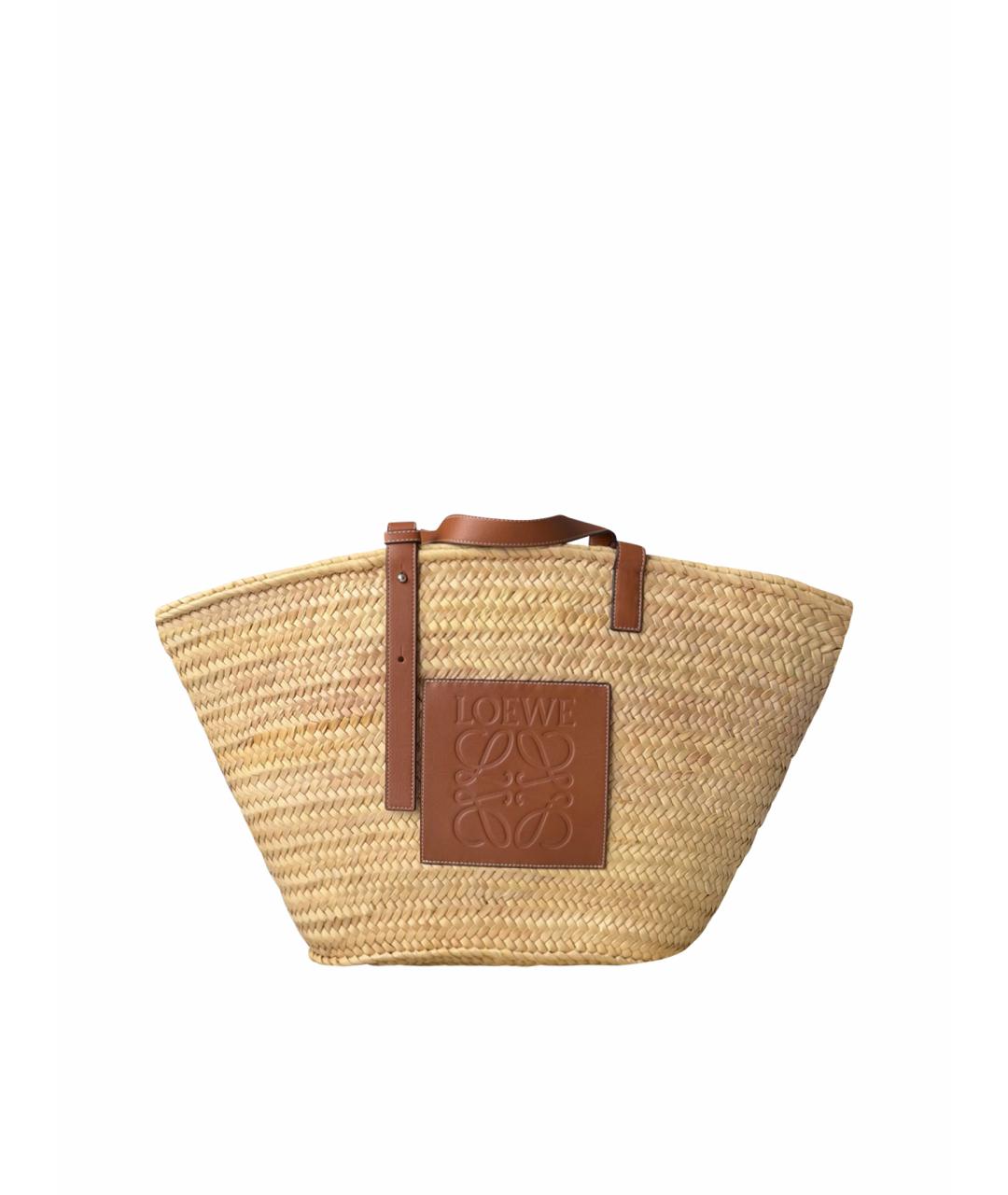 LOEWE Бежевая плетеная пляжная сумка, фото 1