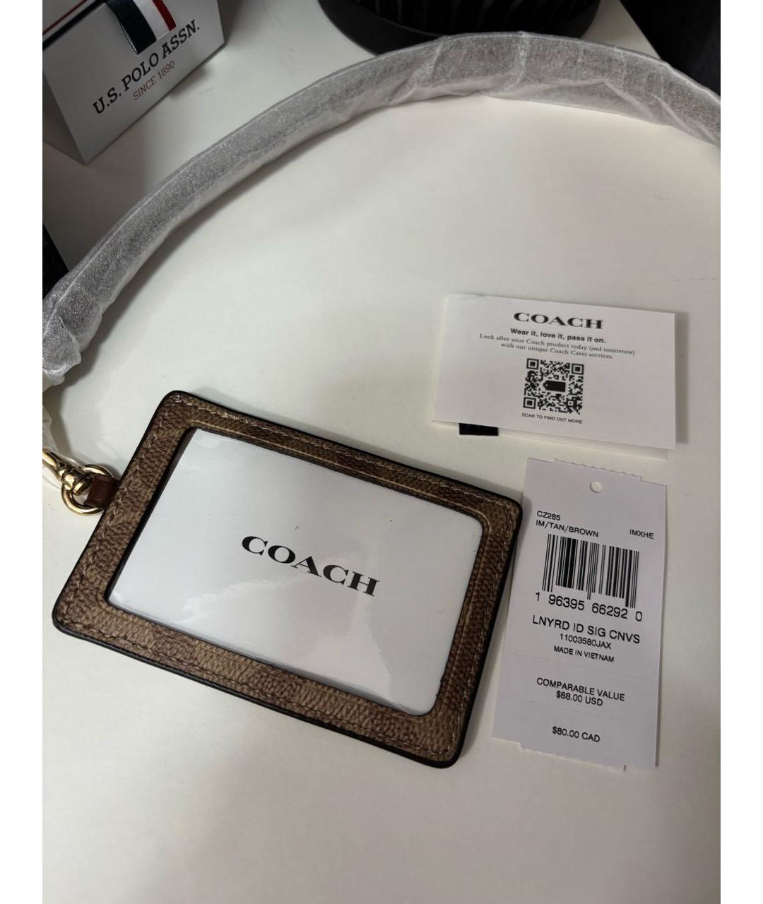 COACH Коричневый кардхолдер из искусственной кожи, фото 5