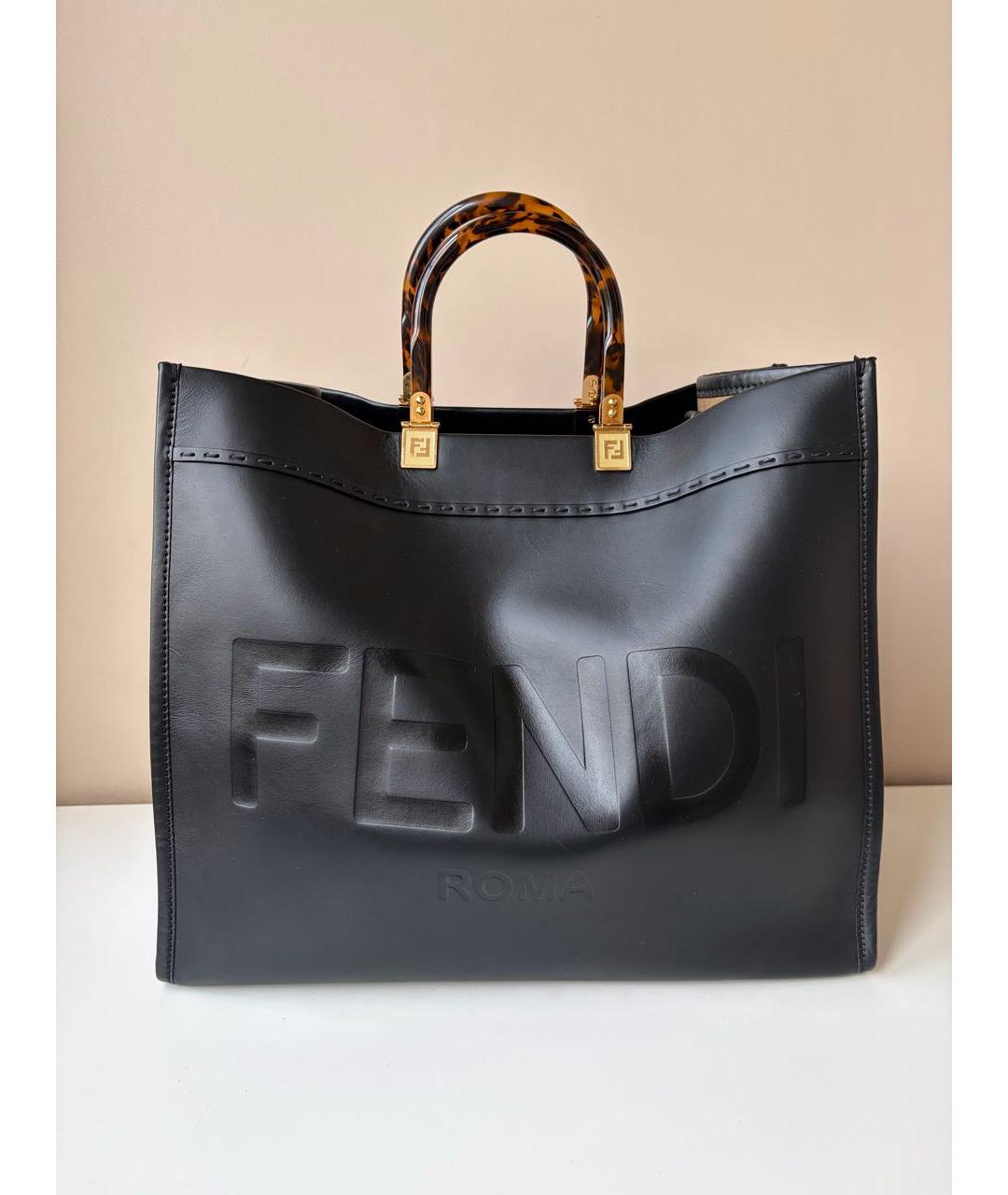 FENDI Черная кожаная сумка тоут, фото 2