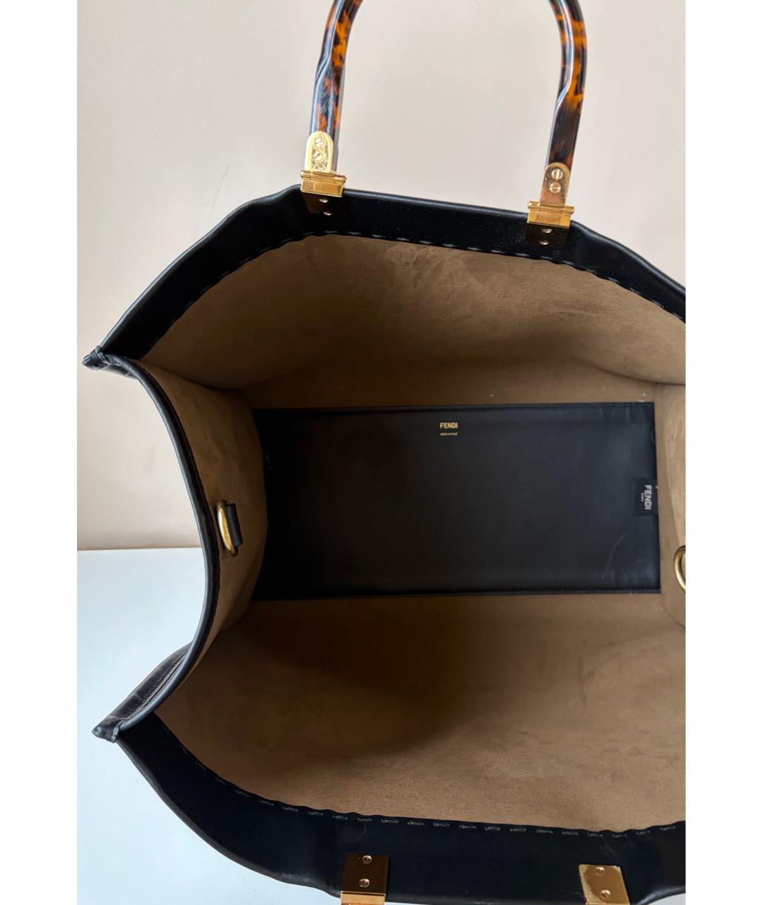 FENDI Черная кожаная сумка тоут, фото 7