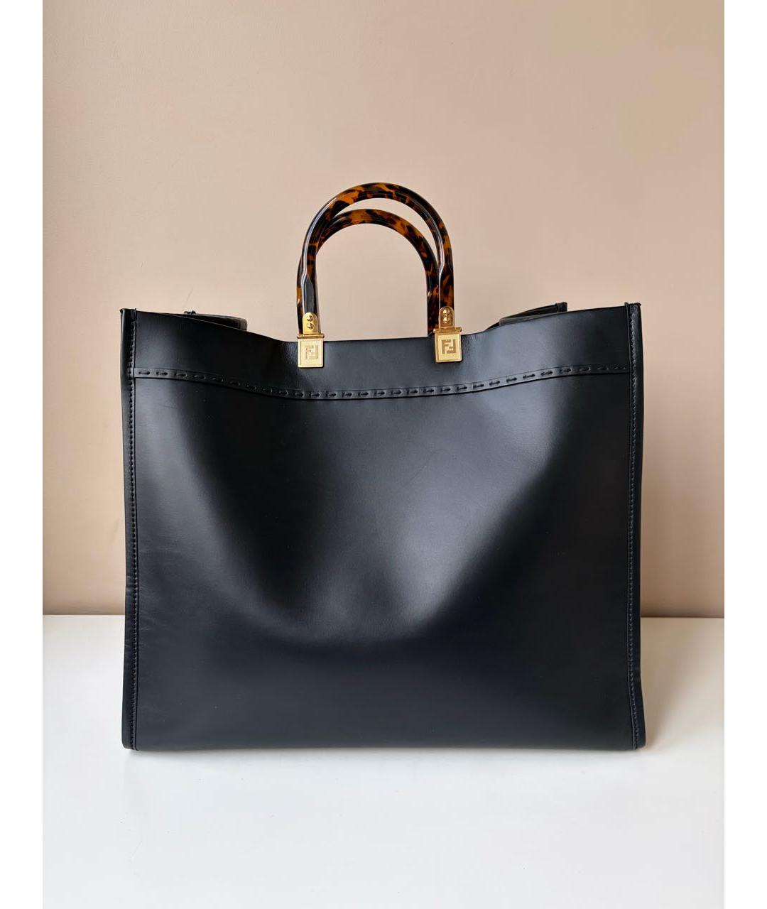 FENDI Черная кожаная сумка тоут, фото 3