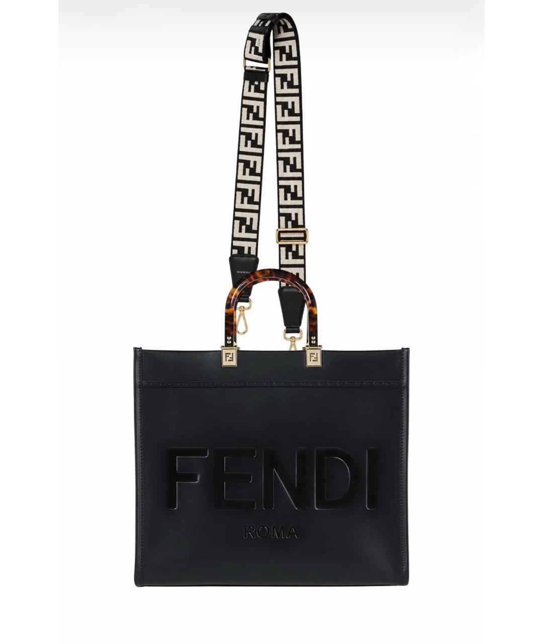 FENDI Черная кожаная сумка тоут, фото 1