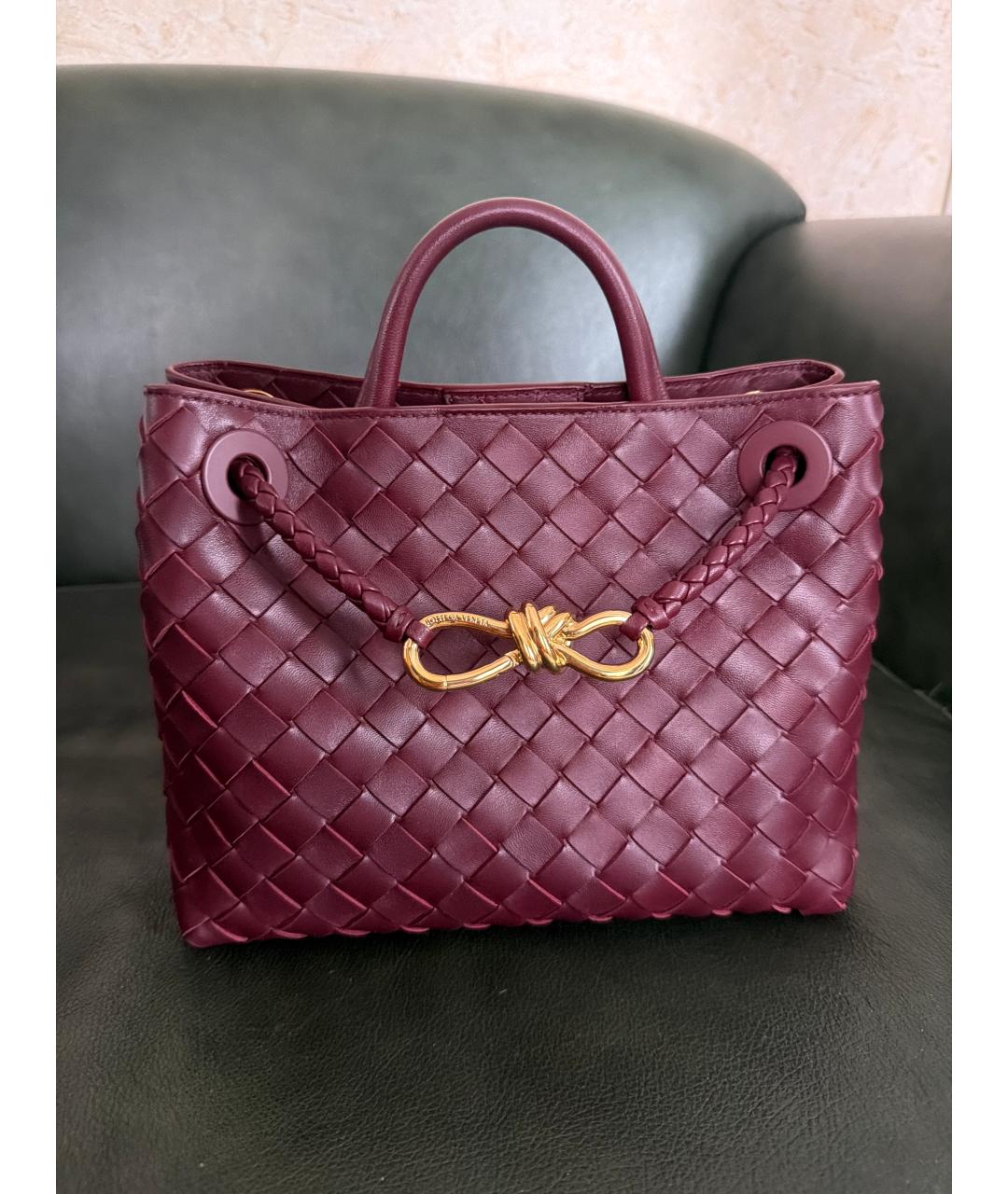 BOTTEGA VENETA Бордовая кожаная сумка тоут, фото 7