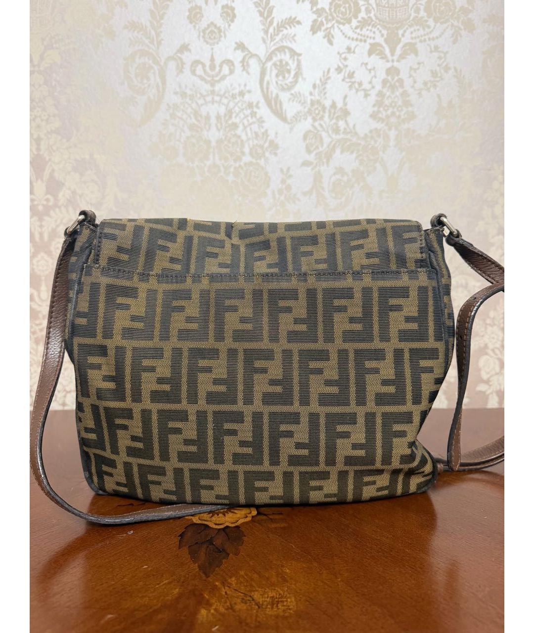 FENDI Коричневая жаккардовая сумка через плечо, фото 3