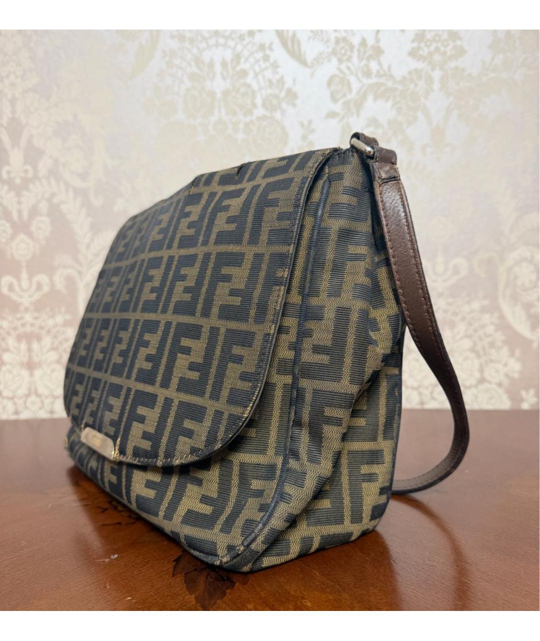 FENDI Коричневая жаккардовая сумка через плечо, фото 2