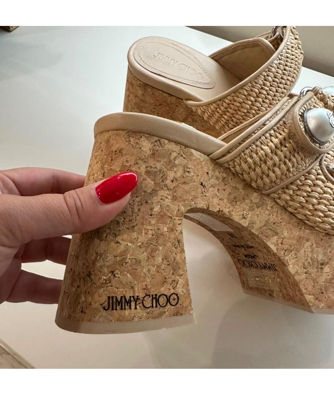 JIMMY CHOO Бежевые мюли, фото 6