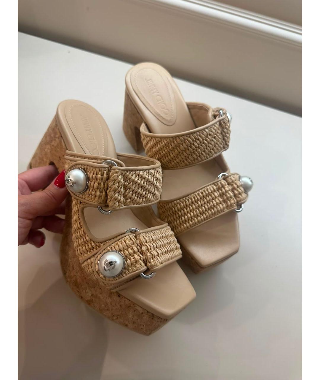 JIMMY CHOO Бежевые мюли, фото 4