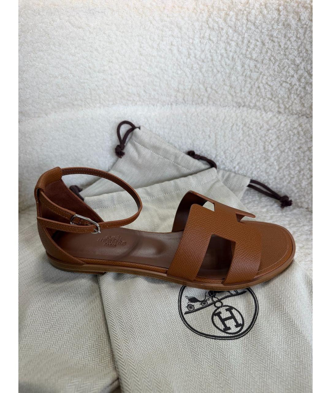 HERMES Коричневые кожаные босоножки, фото 7