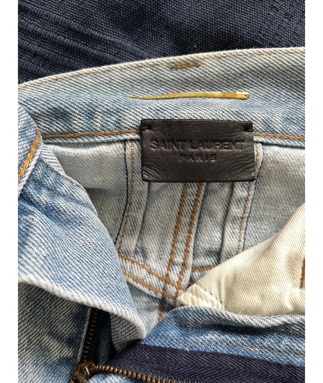 SAINT LAURENT Голубая хлопковая юбка мини, фото 3