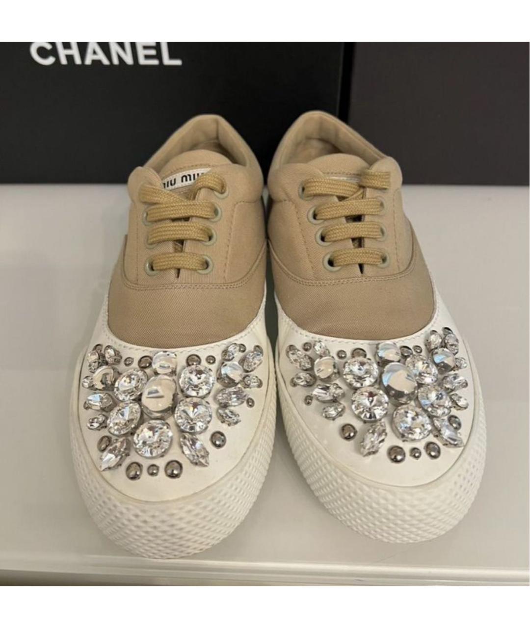 MIU MIU Бежевые текстильные кроссовки, фото 2