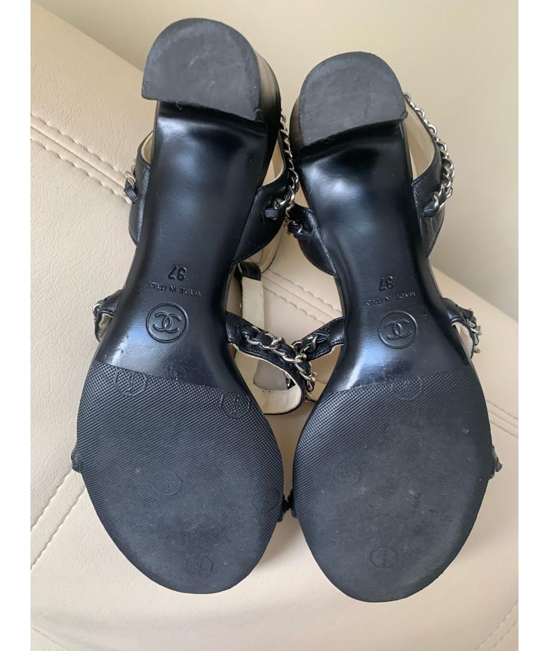 CHANEL Черные кожаные босоножки, фото 7