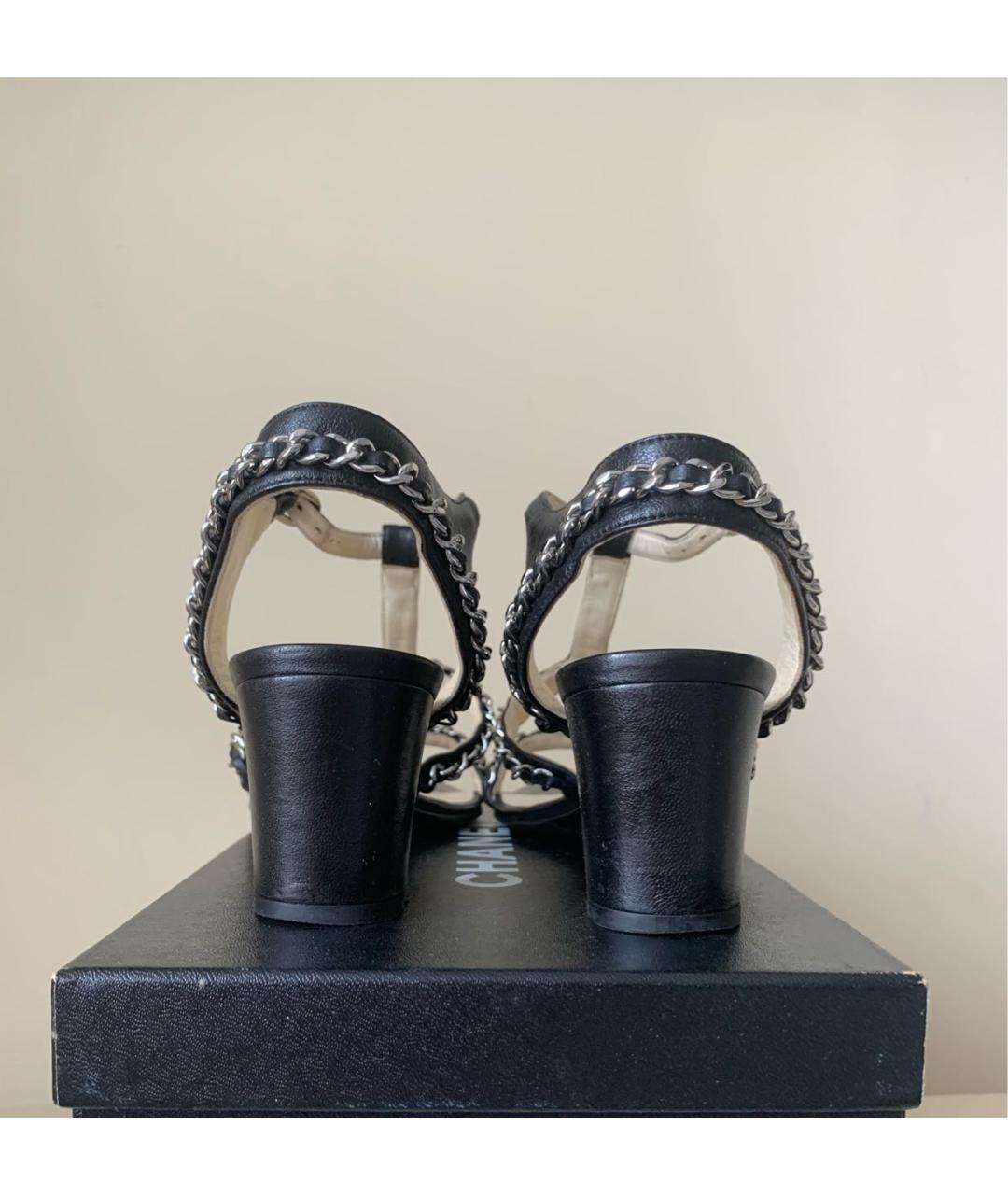 CHANEL Черные кожаные босоножки, фото 4