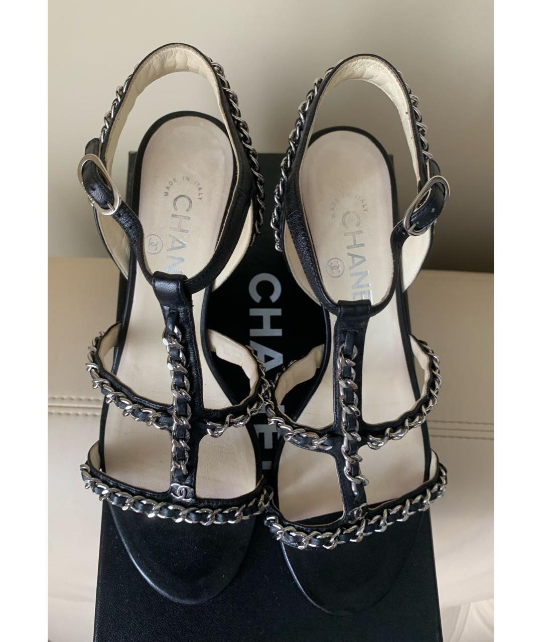 CHANEL Черные кожаные босоножки, фото 2