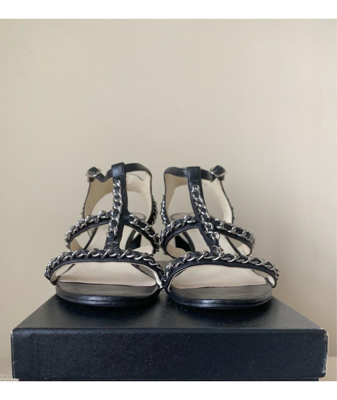 CHANEL Черные кожаные босоножки, фото 3