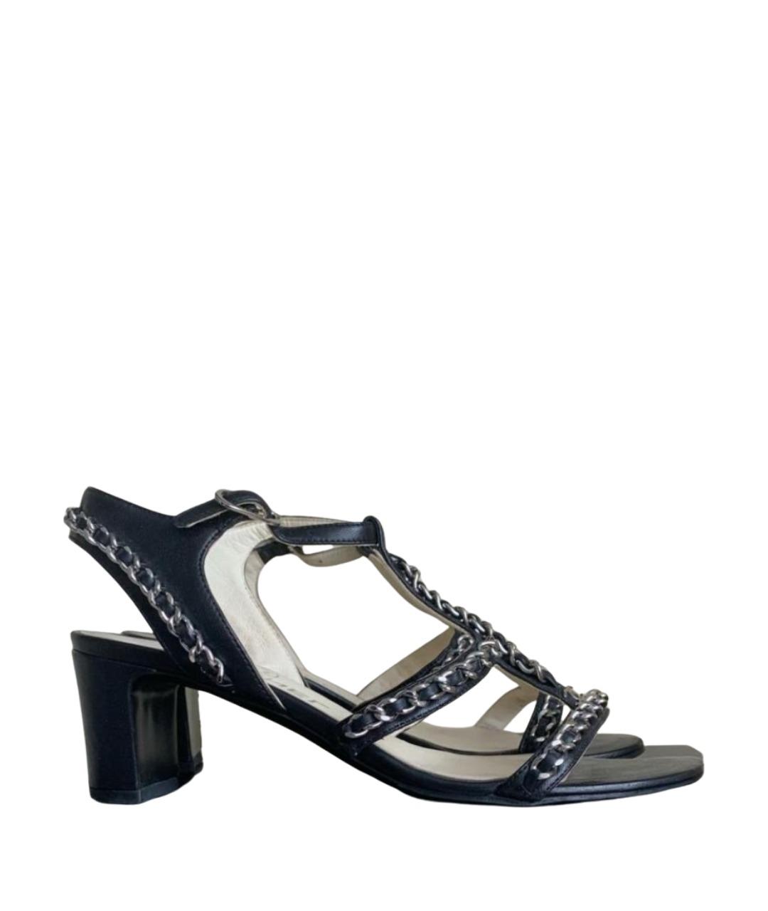 CHANEL Черные кожаные босоножки, фото 1