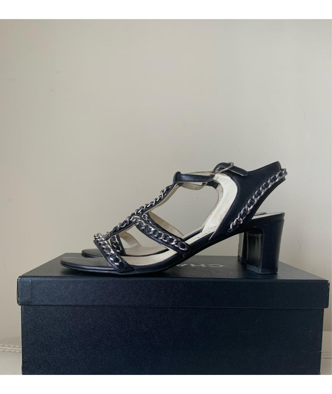 CHANEL Черные кожаные босоножки, фото 8