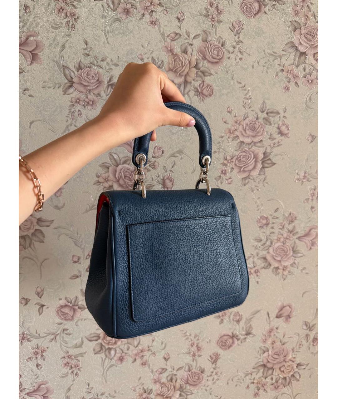 CHRISTIAN DIOR Темно-синяя кожаная сумка с короткими ручками, фото 3