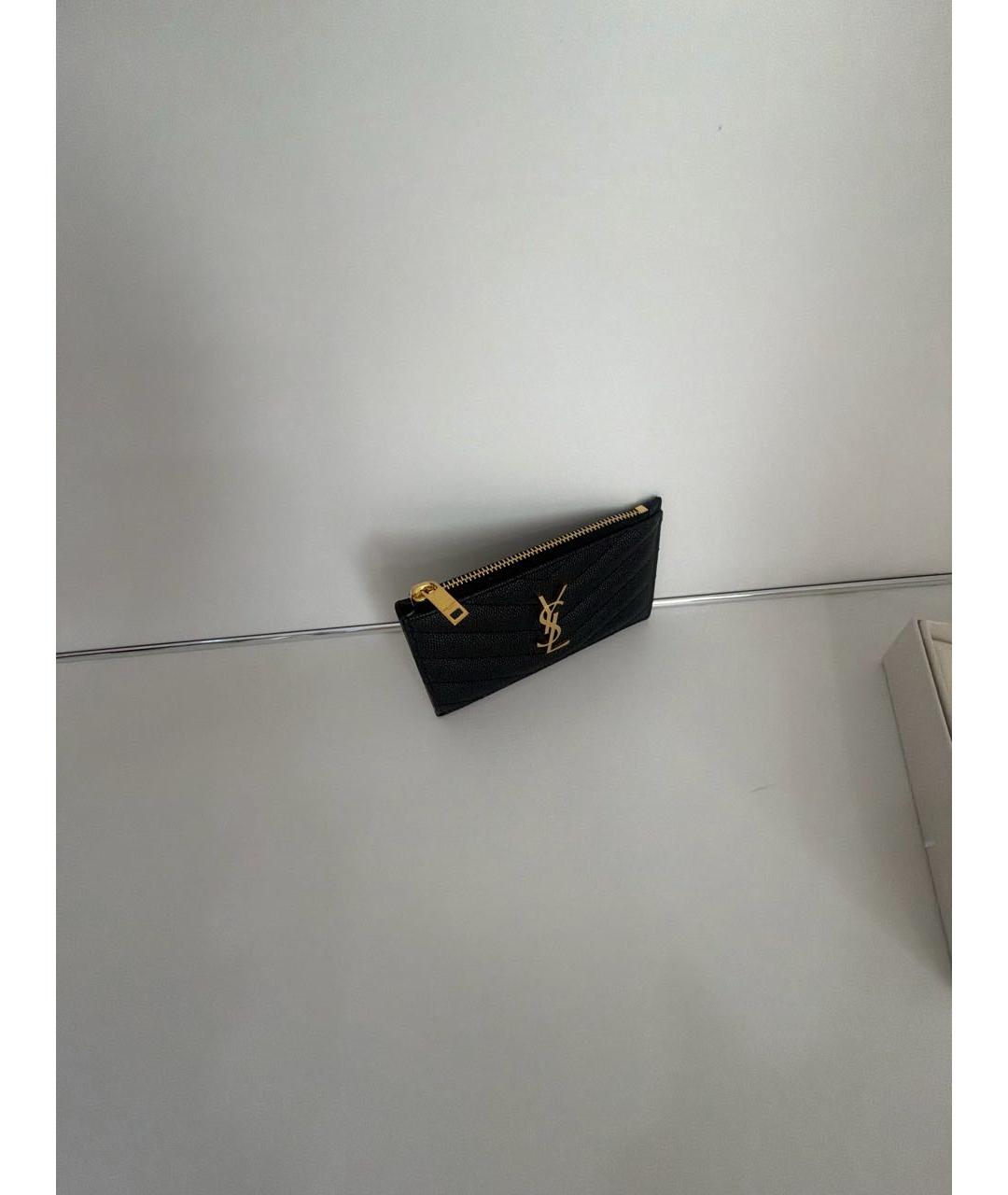 SAINT LAURENT Черный кожаный кардхолдер, фото 3