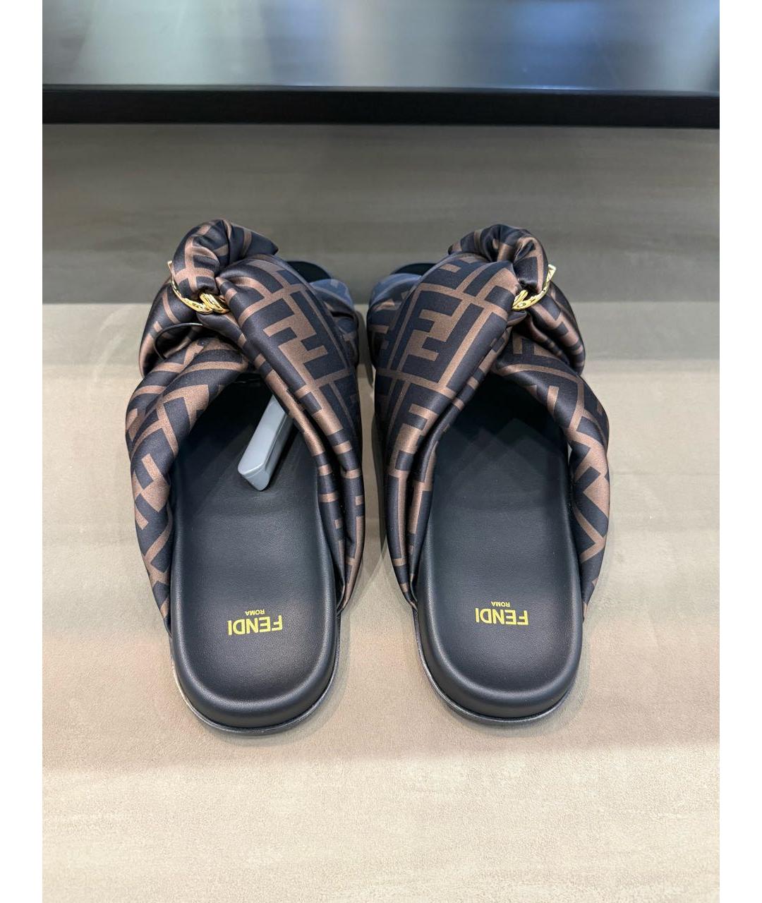 FENDI Коричневые текстильные шлепанцы, фото 3