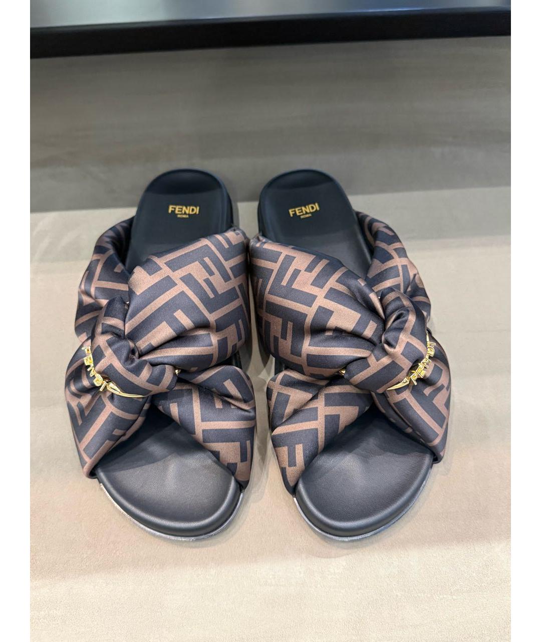 FENDI Коричневые текстильные шлепанцы, фото 2