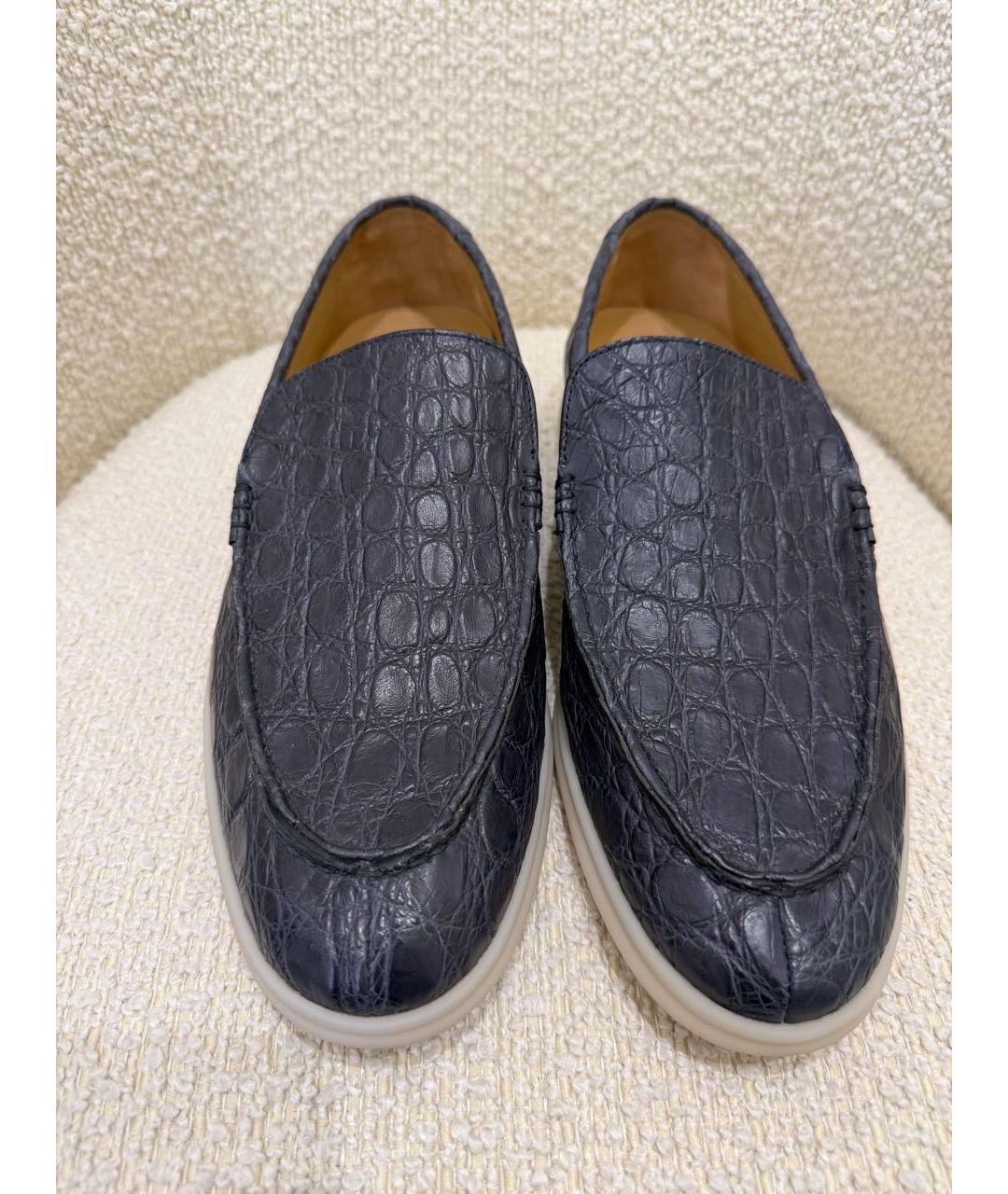 LORO PIANA Темно-синие лоферы из экзотической кожи, фото 3