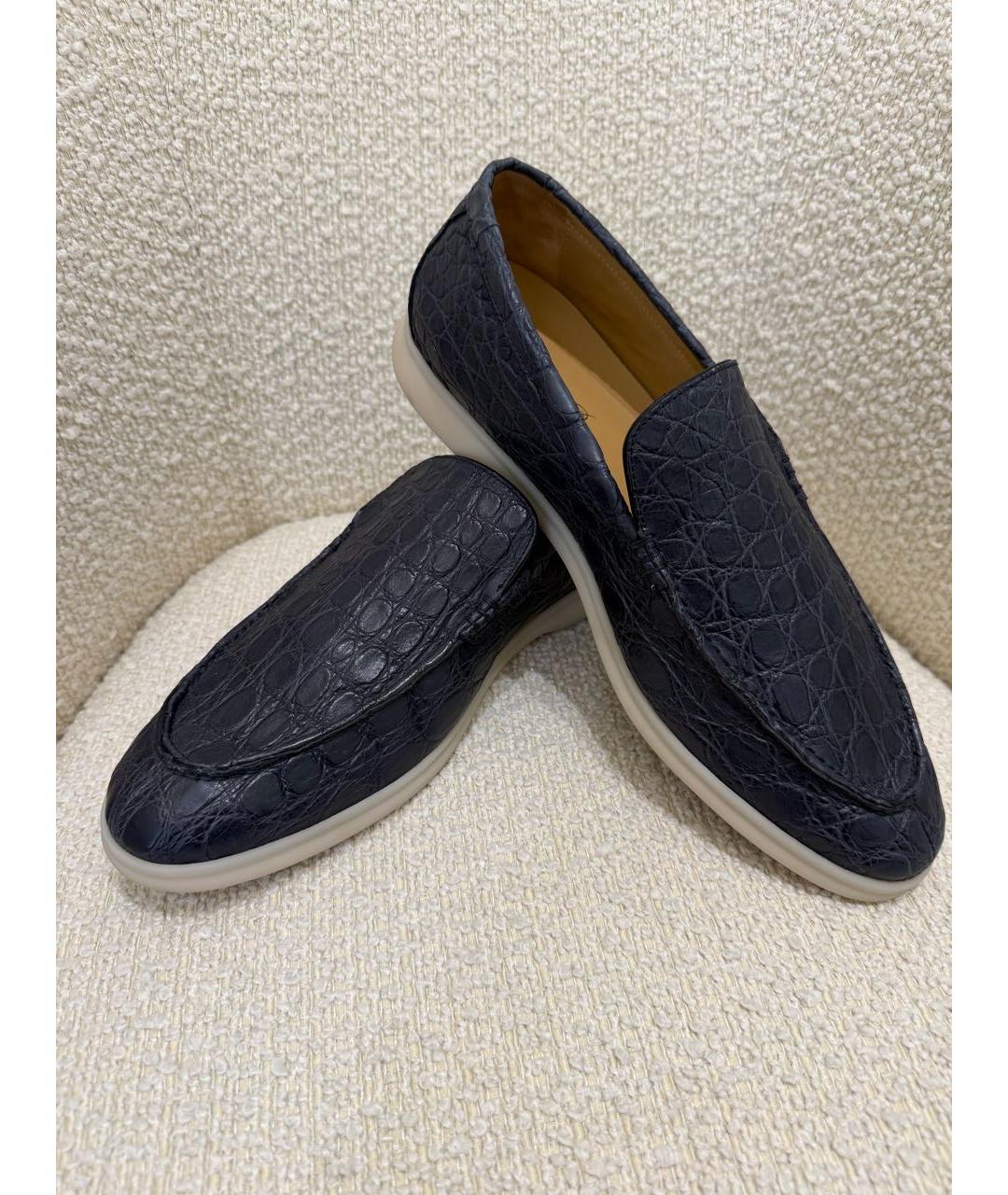LORO PIANA Темно-синие лоферы из экзотической кожи, фото 6