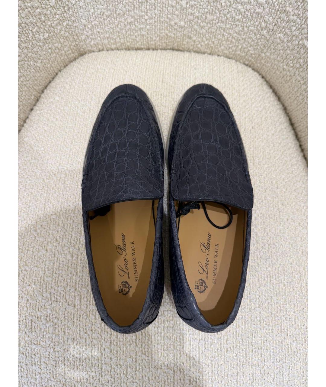 LORO PIANA Темно-синие лоферы из экзотической кожи, фото 4