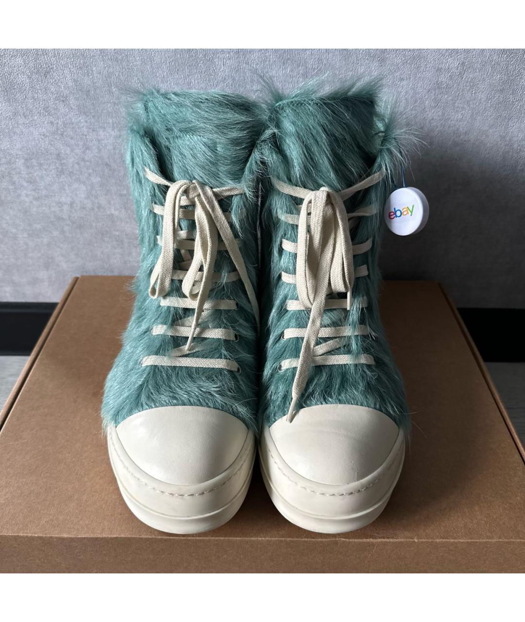 RICK OWENS Голубые кожаные высокие кроссовки / кеды, фото 2