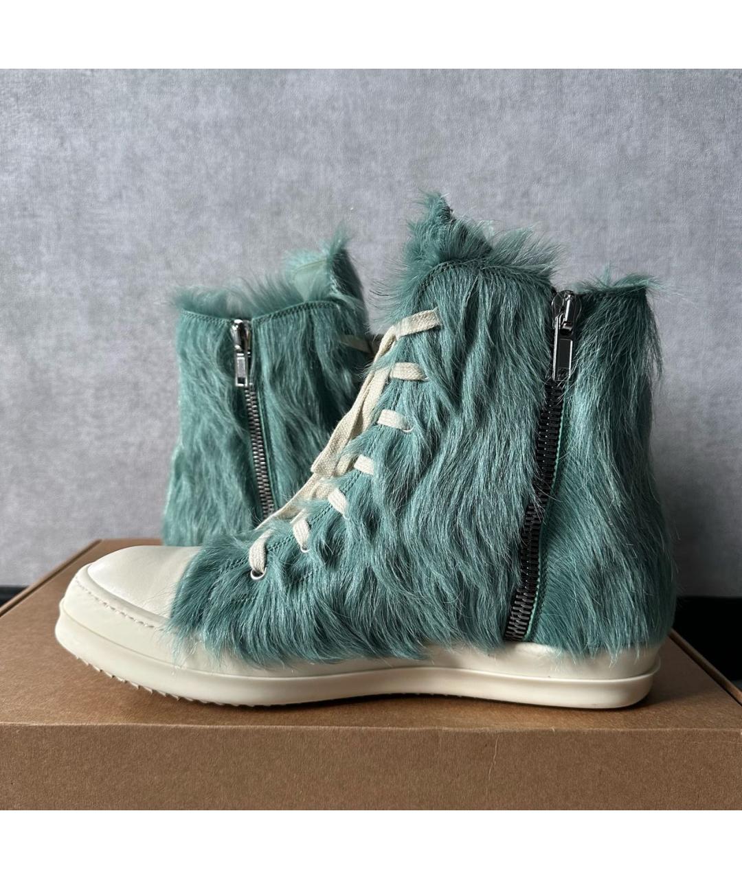 RICK OWENS Голубые кожаные высокие кроссовки / кеды, фото 5