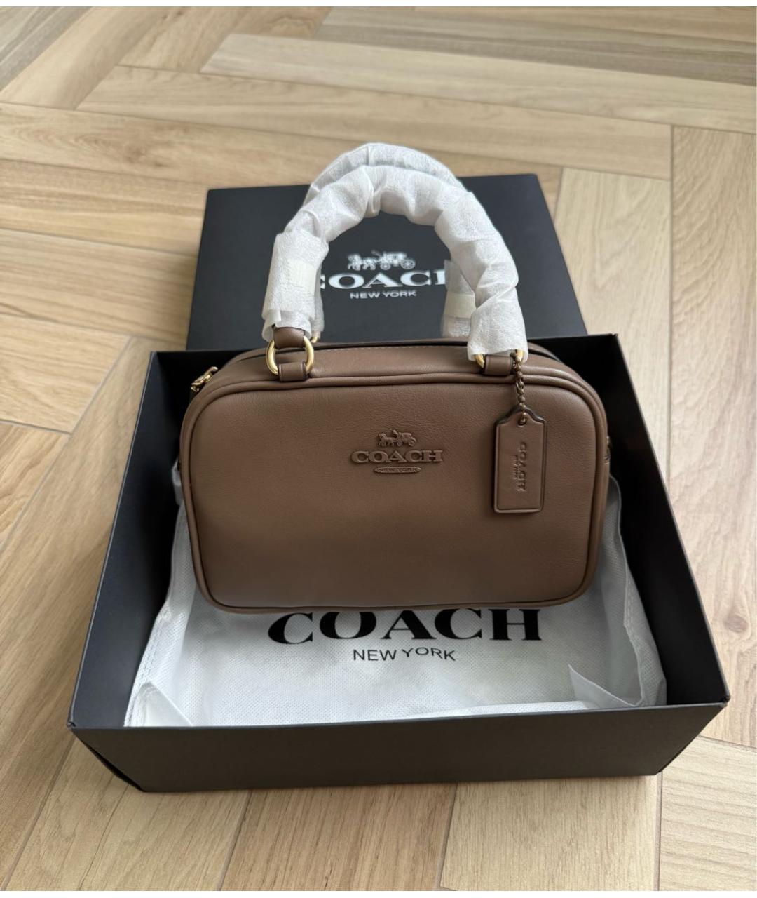 COACH Коричневая кожаная сумка с короткими ручками, фото 8