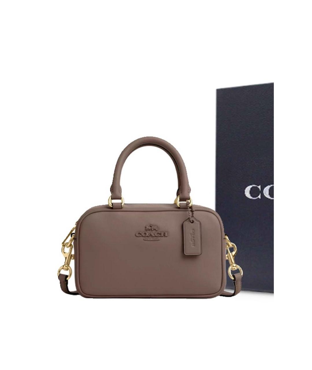 COACH Коричневая кожаная сумка с короткими ручками, фото 2