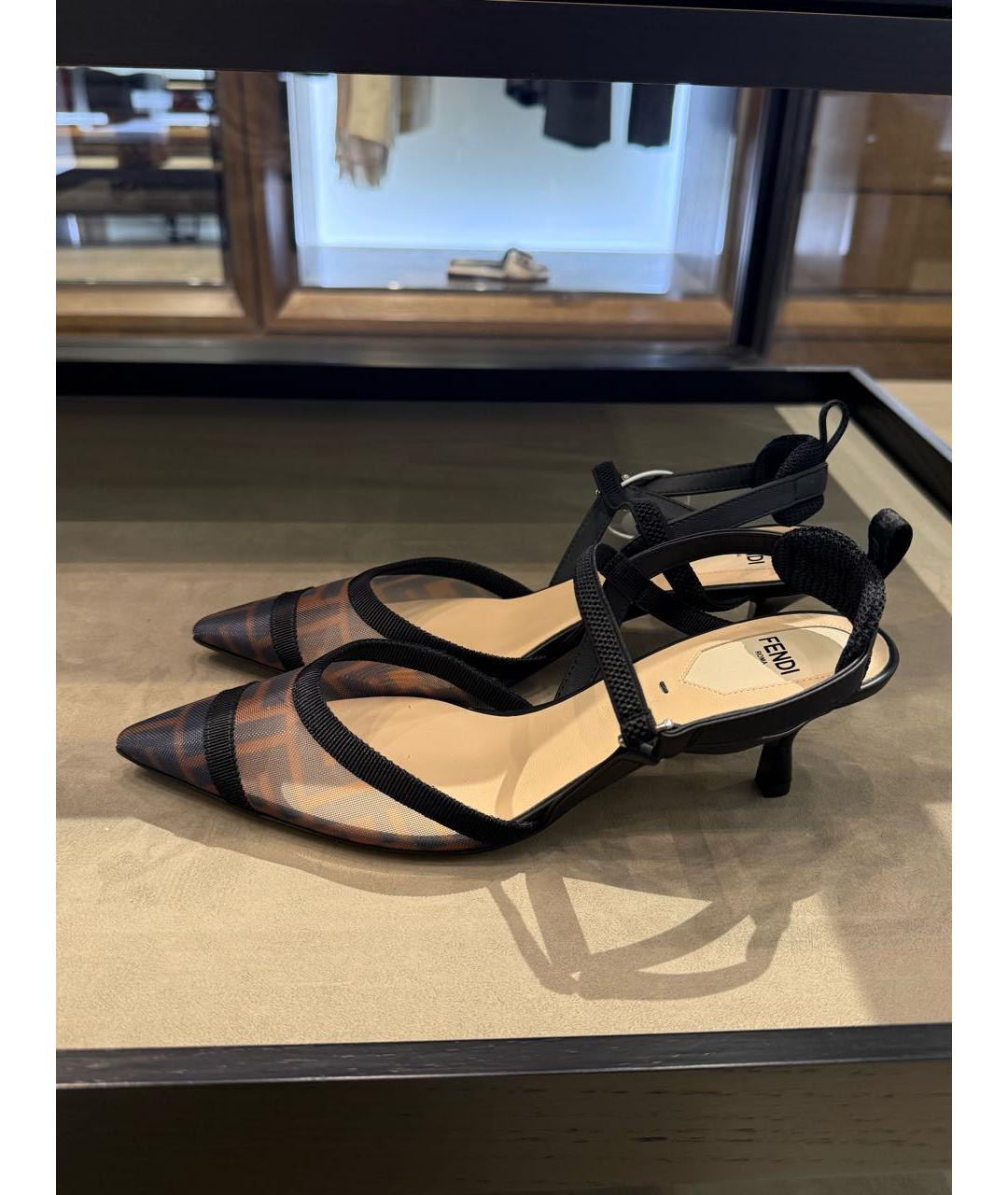 FENDI Черные кожаные босоножки, фото 3