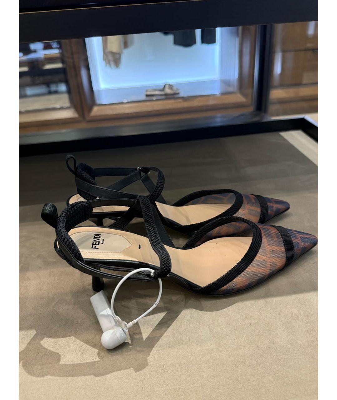 FENDI Черные кожаные босоножки, фото 2