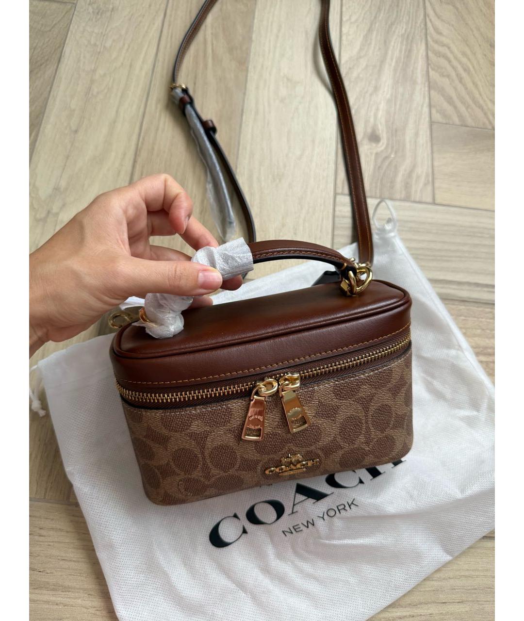 COACH Коричневая канва сумка с короткими ручками, фото 7