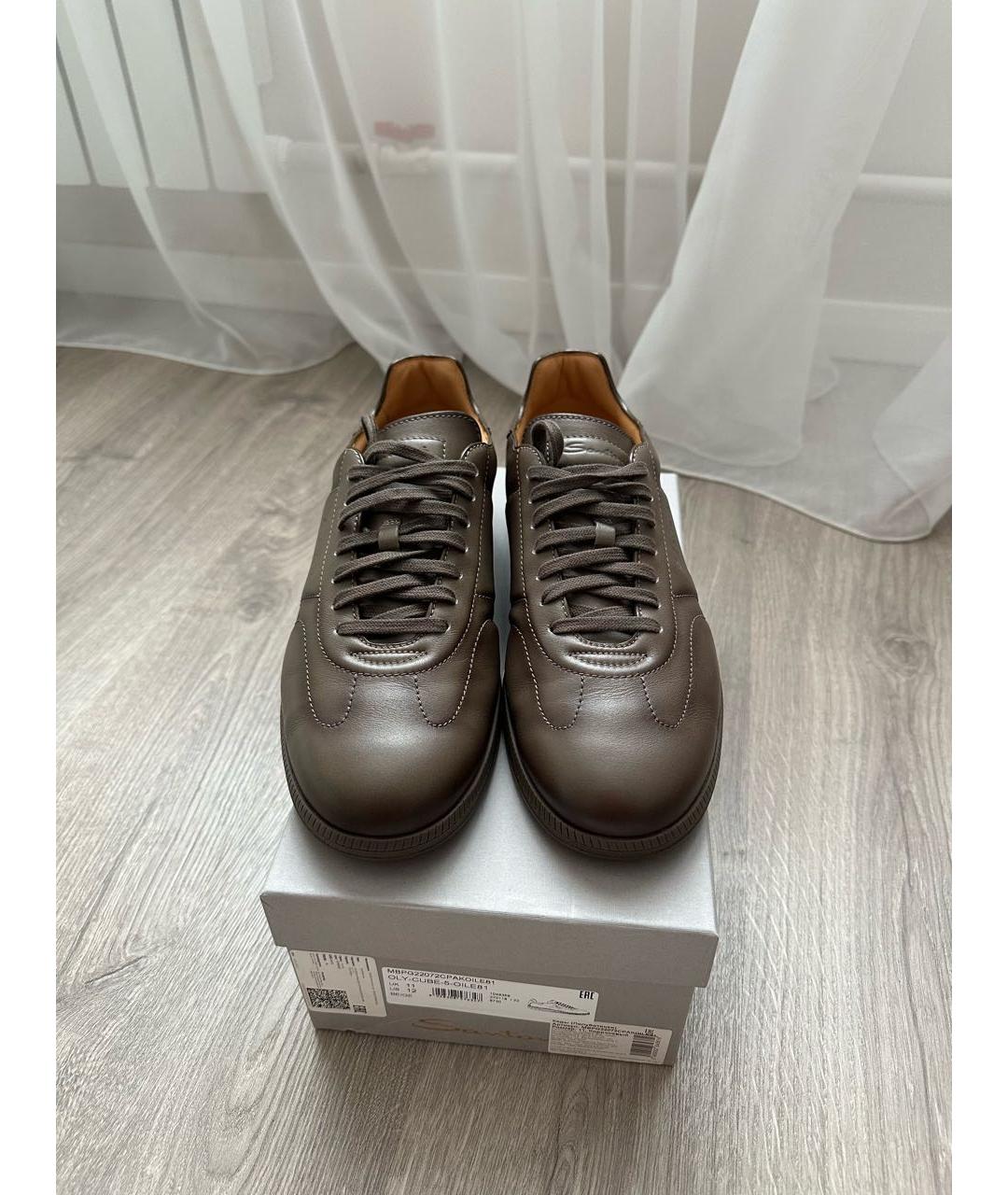 SANTONI Коричневые кожаные низкие кроссовки / кеды, фото 2