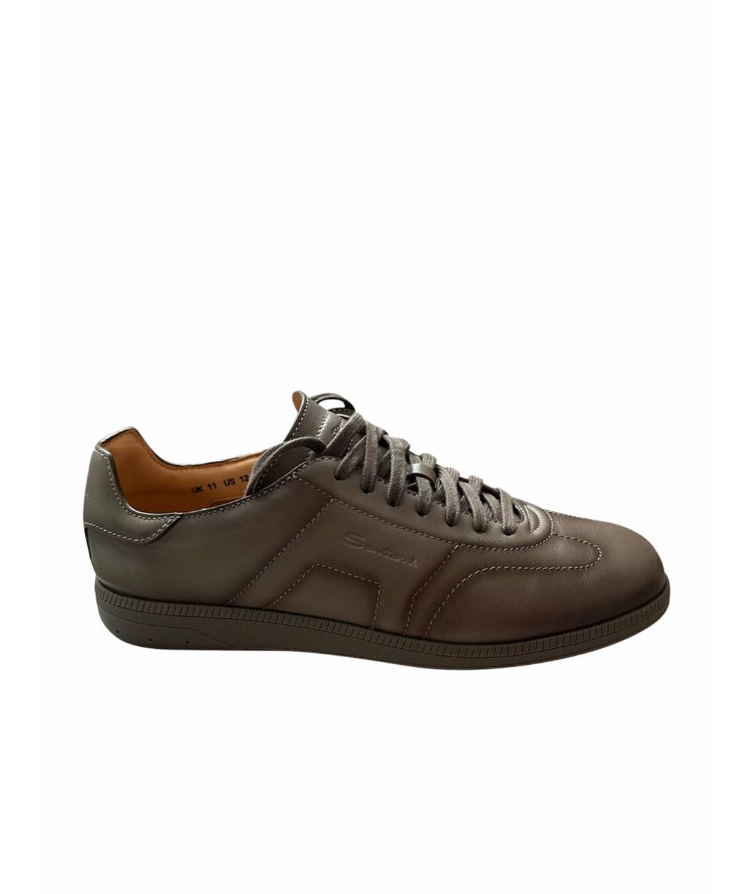 SANTONI Коричневые кожаные низкие кроссовки / кеды, фото 1