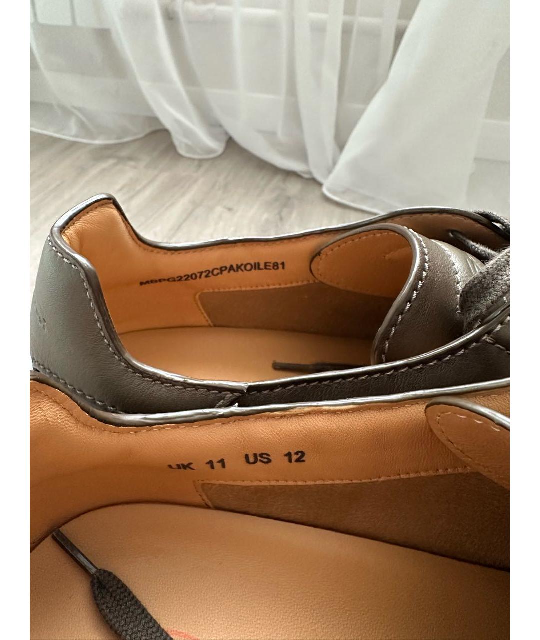 SANTONI Коричневые кожаные низкие кроссовки / кеды, фото 5