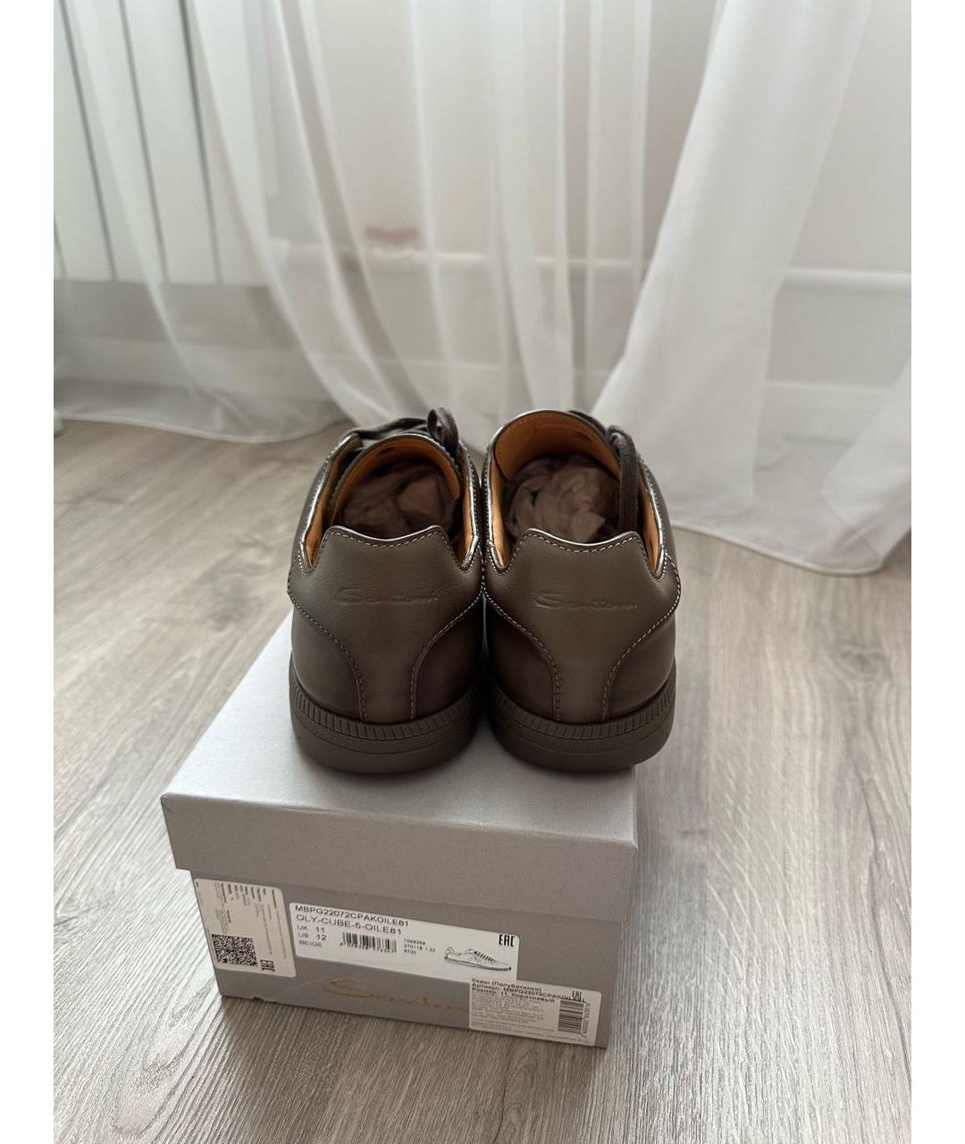 SANTONI Коричневые кожаные низкие кроссовки / кеды, фото 4