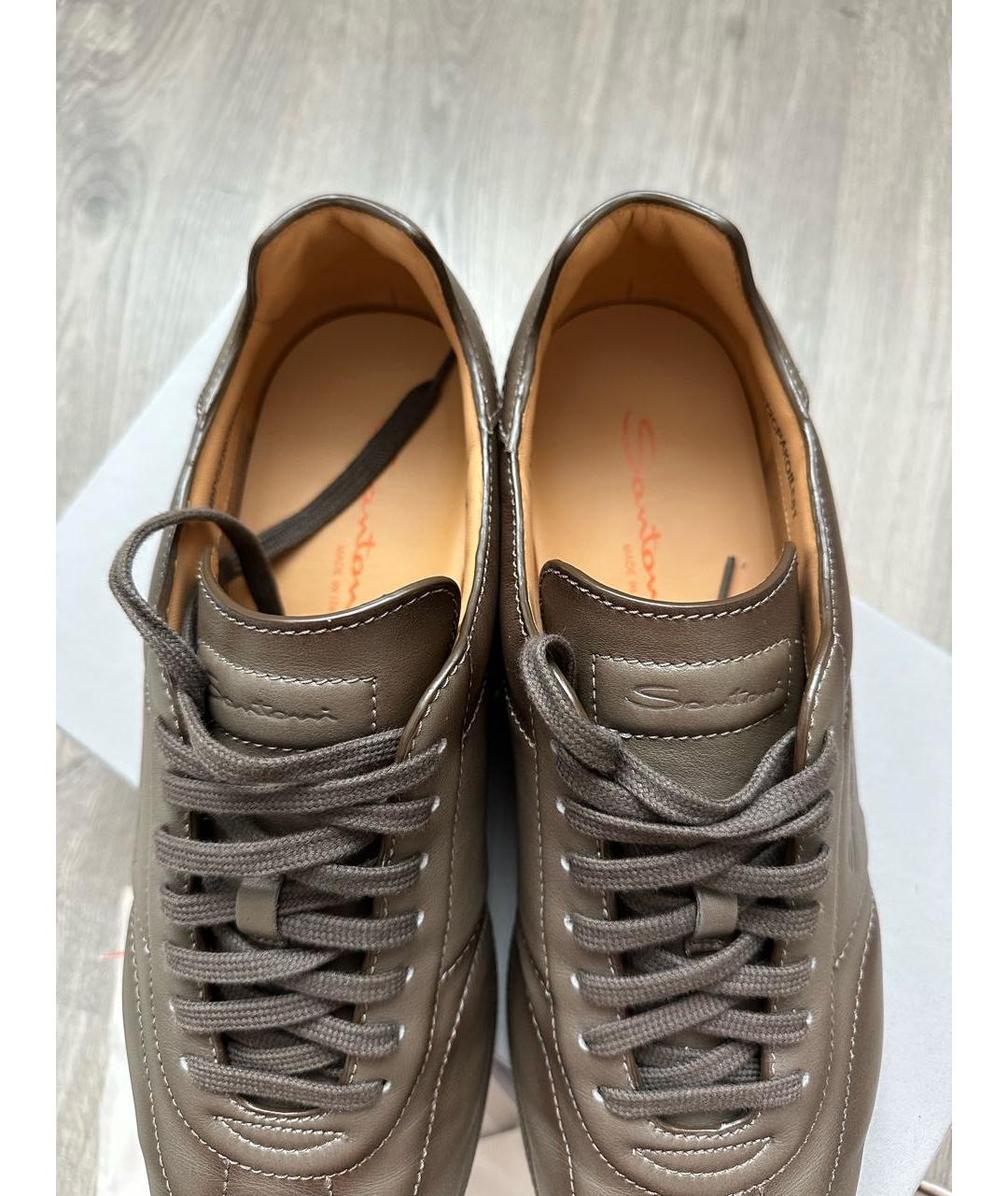 SANTONI Коричневые кожаные низкие кроссовки / кеды, фото 6