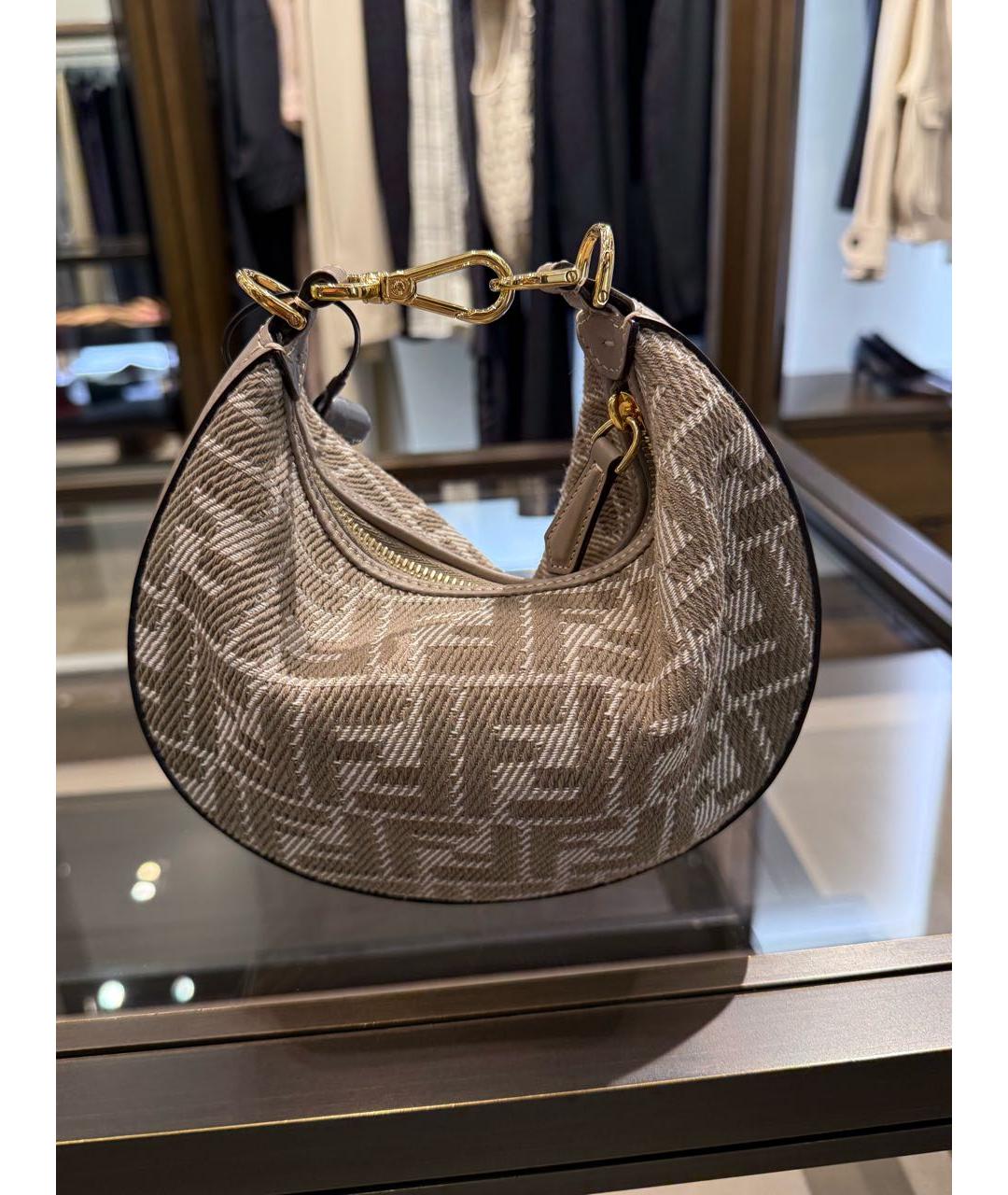 FENDI Коричневая хлопковая сумка с короткими ручками, фото 4
