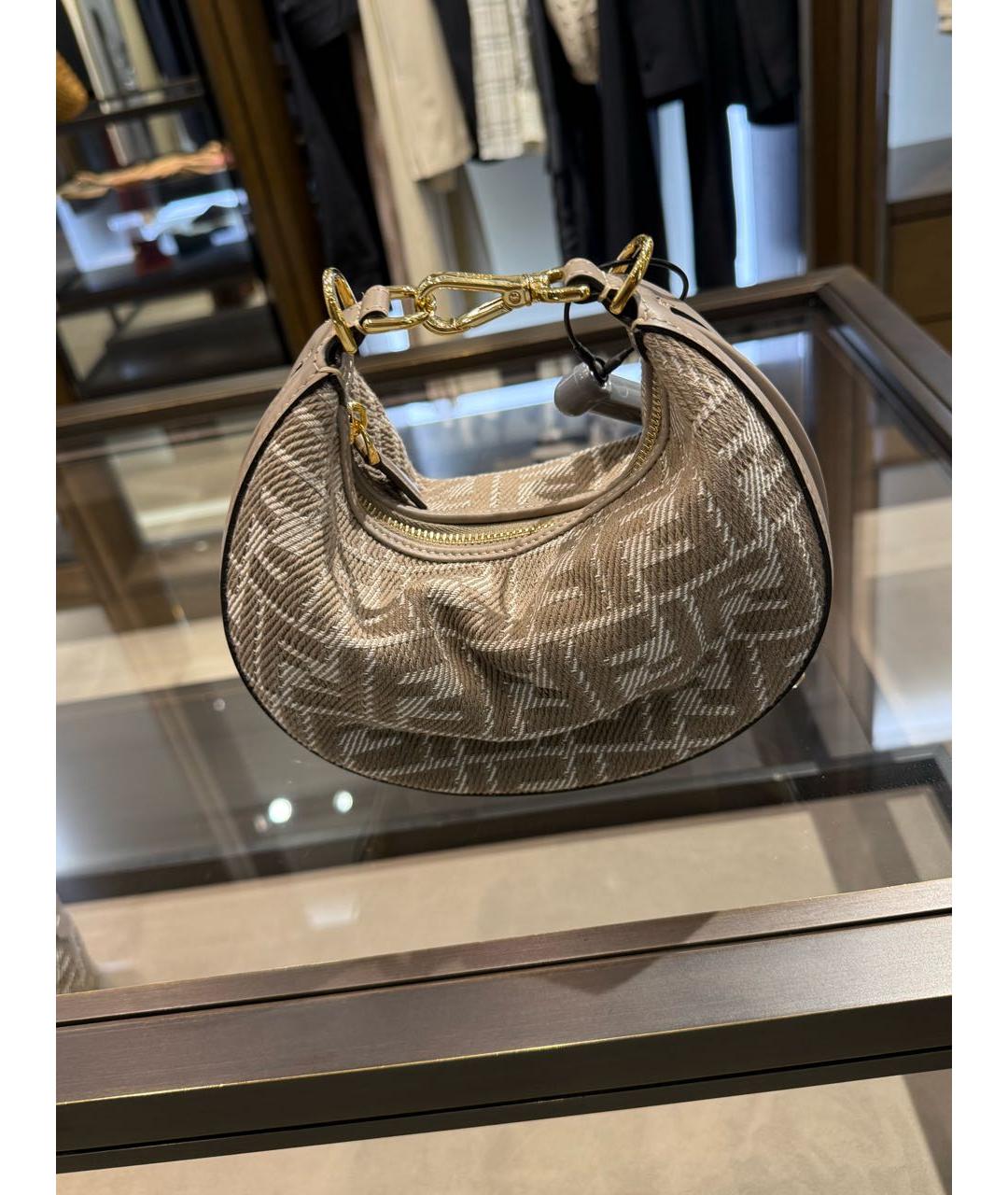 FENDI Коричневая хлопковая сумка с короткими ручками, фото 2