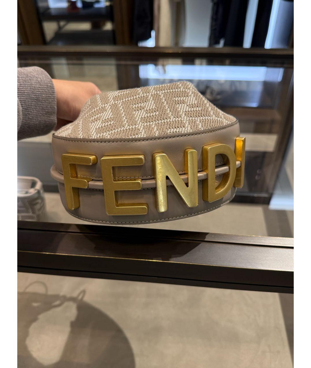 FENDI Коричневая хлопковая сумка с короткими ручками, фото 3