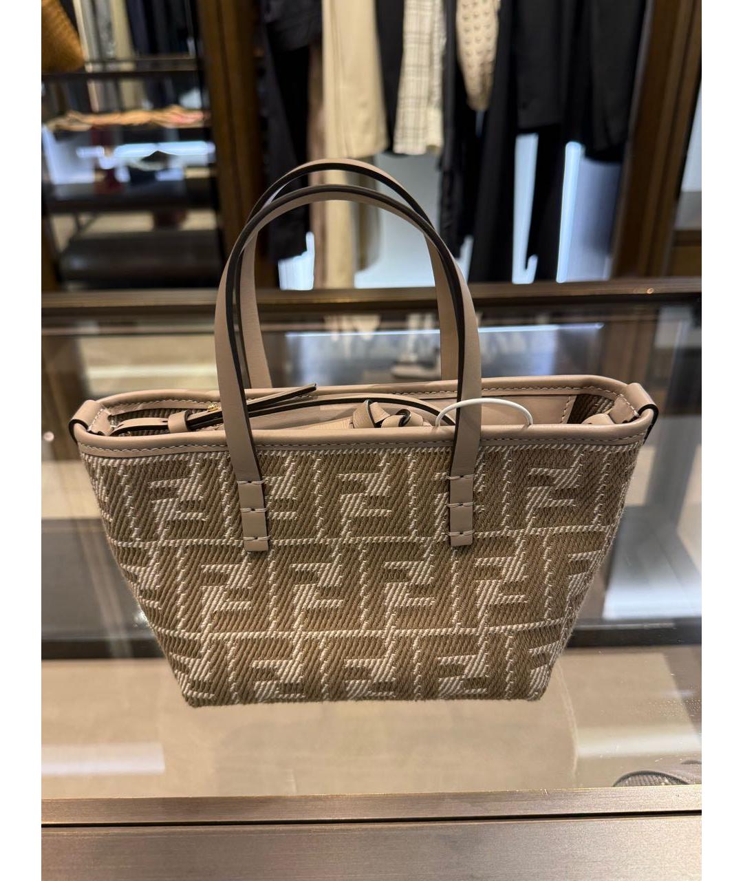 FENDI Коричневая хлопковая сумка с короткими ручками, фото 3