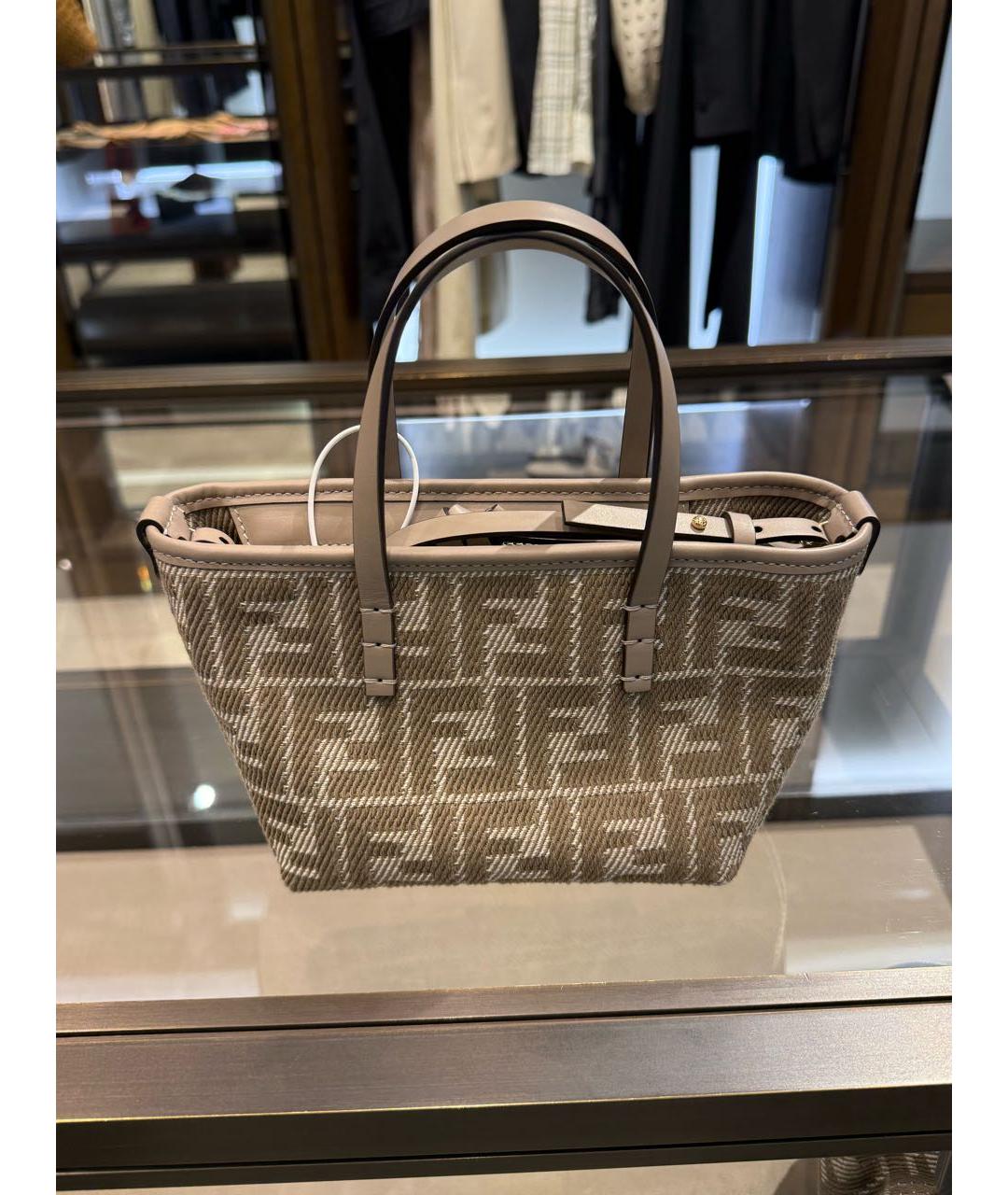 FENDI Коричневая хлопковая сумка с короткими ручками, фото 2