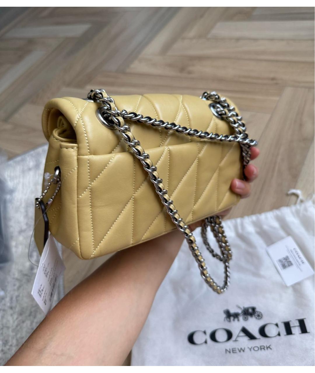COACH Желтая кожаная сумка через плечо, фото 3