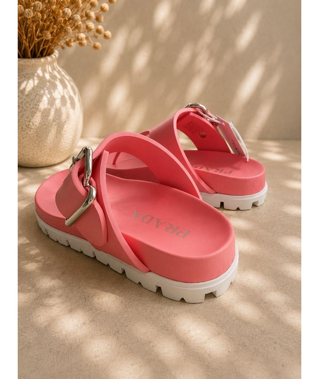 PRADA Розовые резиновые шлепанцы, фото 4