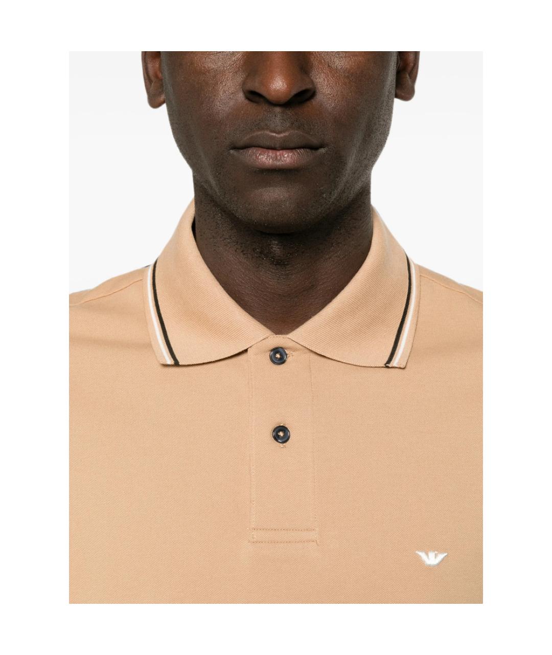 EMPORIO ARMANI Бежевое хлопковое поло с коротким рукавом, фото 5